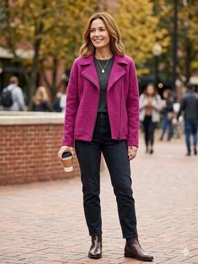 Tahari Hot Pink Zip-Front Jacket
